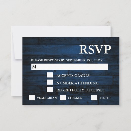 Rustieke Navy Wood String Lights RSVP Maaltijdkeuz (Voorkant)