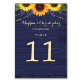 Rustieke Navy Wood String Lights Zonnebloem bruilo Kaart (Achterkant)
