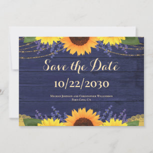 Rustieke Navy Wood String Lights Zonnebloem bruilo Save The Date