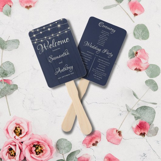 Rustieke Navy Wood String verlichting Handwaaier