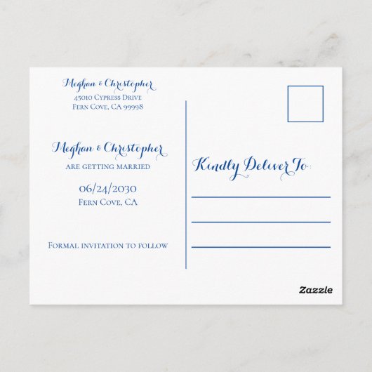 Rustieke Navy Wood Zonnebloem Bruiloft Save the Da Briefkaart (Achterkant)