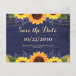 Rustieke Navy Wood Zonnebloem Bruiloft Save the Da Briefkaart