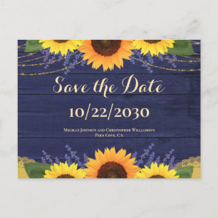 Rustieke Navy Wood Zonnebloem Bruiloft Save the Da Briefkaart