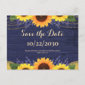 Rustieke Navy Wood Zonnebloem Bruiloft Save the Da Briefkaart (Voorkant)