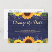 Rustieke Navy Wood Zonnebloem Bruiloft Verander de Briefkaart (Voorkant / Achterkant)