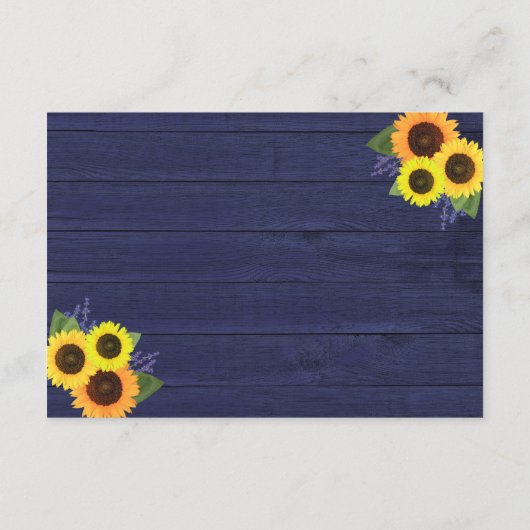 Rustieke Navy Wood Zonnebloemen Bruiloft Receptie Informatiekaartje (Achterkant)