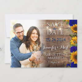 Rustieke Navy Zonnebloem Foto Save the Date Kaart