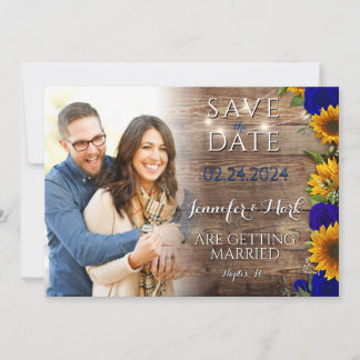 Rustieke Navy Zonnebloem Foto Save the Date Kaart