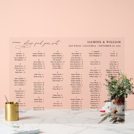 Rustieke Ne Boho Bloemen Alfabetische Zitkaarten S Acryl Bord (Huwelijk)