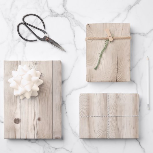 Rustieke nep crèmekleurige houten bruiloft inpakpapier vel (Voorkant)