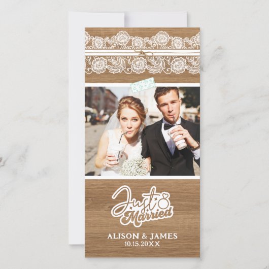 Rustieke net getrouwde bruiloft aankondiging dank  (Voorkant)