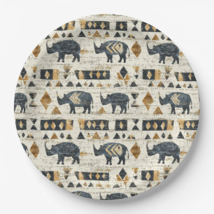 Rustieke Neushoorn Tribale Patroon (1) Papieren Bordje