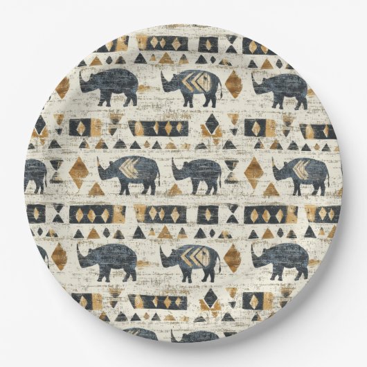 Rustieke Neushoorn Tribale Patroon (1) Papieren Bordje (Voorkant)