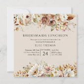 Rustieke neutraal bruine bloemrijke bruidsmeisjes  kaart (Voorkant)