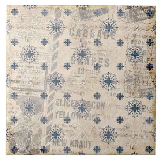 Rustieke Neutral Blauw Papier Print Keramische Teg Tegeltje (Voorkant)