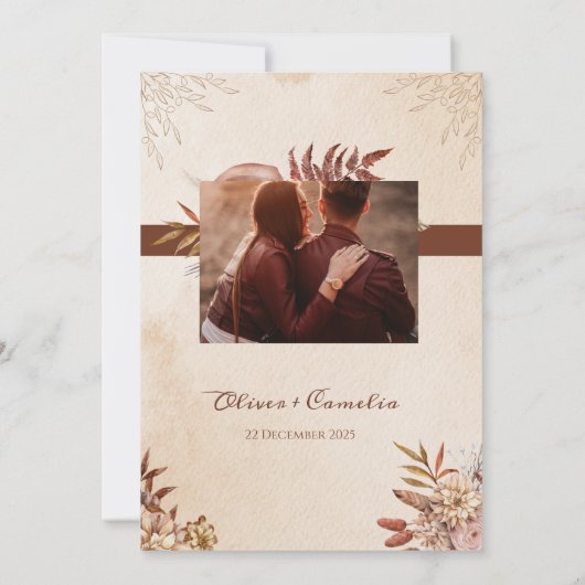 Rustieke Neutral Boho Floral Save The Dates Kaart (Achterkant)