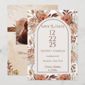 Rustieke Neutral Boho Floral Save The Dates Kaart (Voorkant / Achterkant)