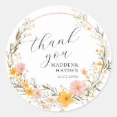 Rustieke Neutral Boho Floral Wildflower Dank u Ronde Sticker (Voorkant)