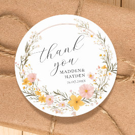 Rustieke Neutral Boho Floral Wildflower Dank u Ronde Sticker