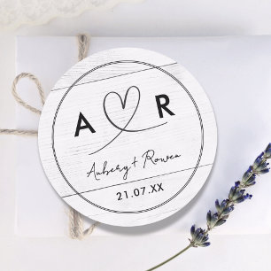 Rustieke Neutral Boho Wood Look Schattige Script H Ronde Sticker