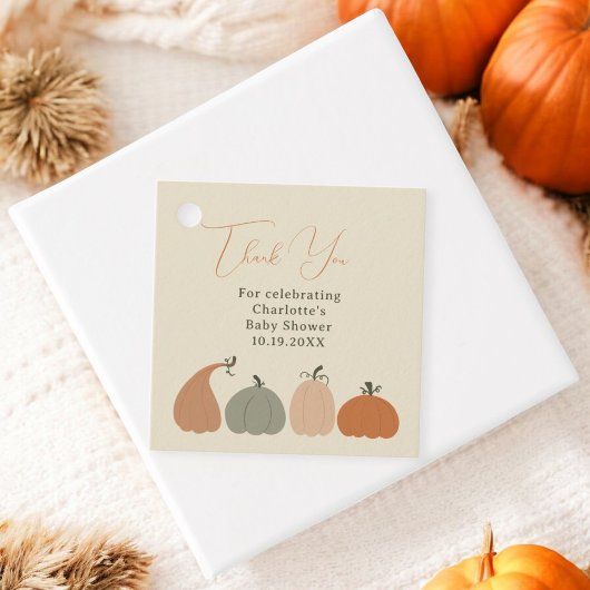 Rustieke Neutral Chic Herfst Pompoen Baby shower Bedankjes Labels