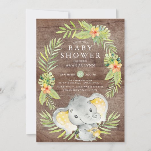Rustieke Neutral Elephant Baby shower Invitation Kaart (Voorkant)