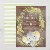 Rustieke Neutral Elephant Baby shower Invitation Kaart (Voorkant / Achterkant)