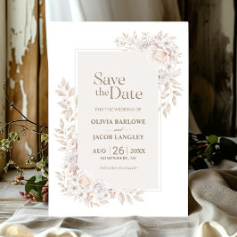 Rustieke Neutral Floral Wedding Save the Date Kaart