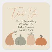 Rustieke Neutral Herfst Pompoen Baby shower Dank u Vierkante Sticker (Voorkant)