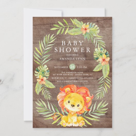Rustieke Neutral Lion Baby shower Invitation Kaart (Voorkant)
