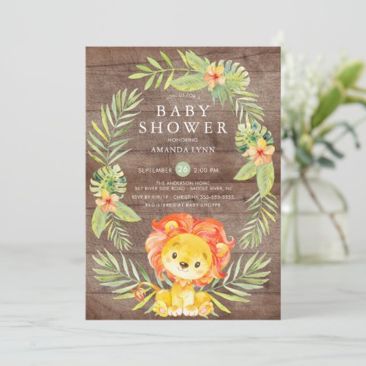 Rustieke Neutral Lion Baby shower Invitation Kaart (Staand voorkant)