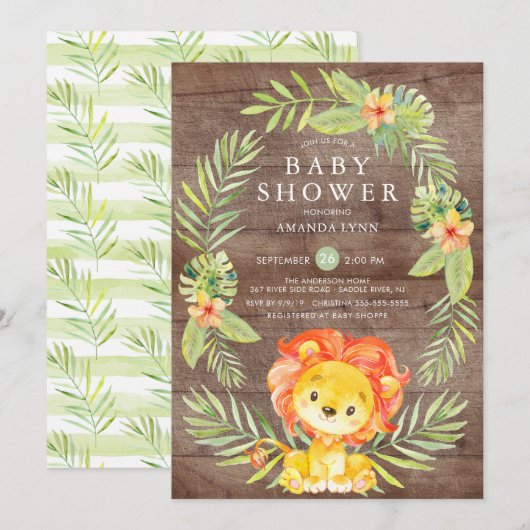 Rustieke Neutral Lion Baby shower Invitation Kaart (Voorkant / Achterkant)