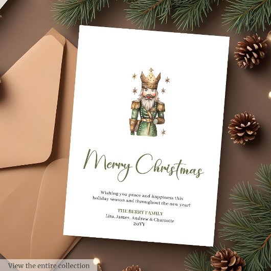 Rustieke neutrale aardetinten notenkraker Kerstmis Feestdagenkaart