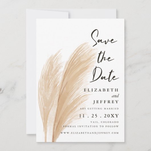 Rustieke Neutrale Aardse Boho Pampas Save the Date Aankondiging (Voorkant)