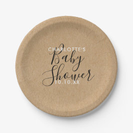 Rustieke neutrale baby shower elegante script papieren bordje
