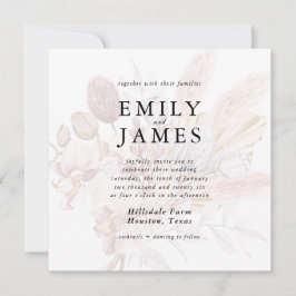 Rustieke Neutrale Beige Boho Bloemen Huwelijk Kaart