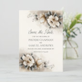 Rustieke Neutrale Bloem Bruiloft Save the Date (Staand voorkant)