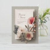 Rustieke Neutrale Bloemen Huwelijk Kaart (Staand voorkant)