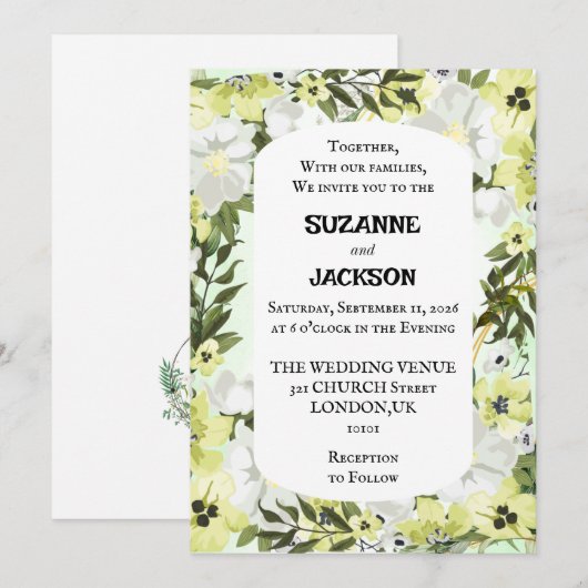 Rustieke Neutrale Bloemen Huwelijksuitnodiging Kaart (Voorkant / Achterkant)