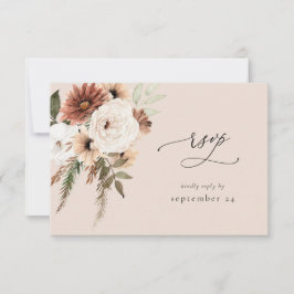 Rustieke Neutrale Boho Bloem S2 - Beige met maalti RSVP Kaartje