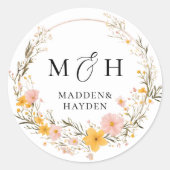Rustieke Neutrale Boho Bloem Wilde Bloem Bruiloft Ronde Sticker (Voorkant)