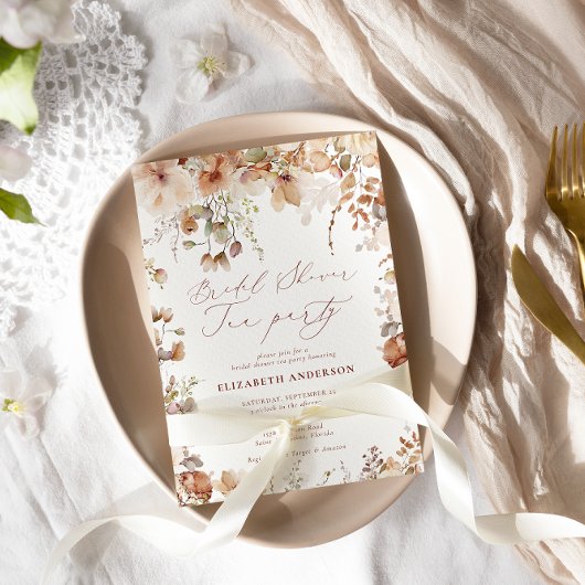 Rustieke Neutrale Boho Bloemen Bruidsthee Kaart