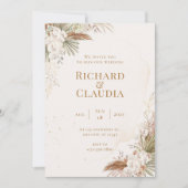 Rustieke Neutrale Boho Bloemen & Elegante Huwelijk Kaart (Voorkant)