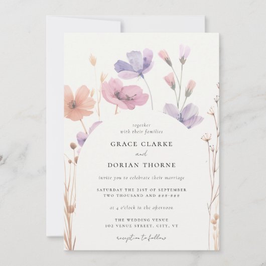 Rustieke Neutrale Boho Bloemen Mocha Mousse Huweli Kaart (Voorkant)