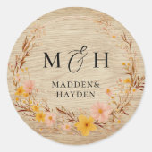 Rustieke Neutrale Boho Bloemen Wildflower Hout Loo Ronde Sticker (Voorkant)