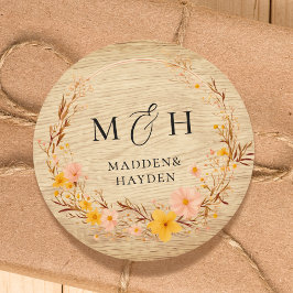 Rustieke Neutrale Boho Bloemen Wildflower Hout Loo Ronde Sticker