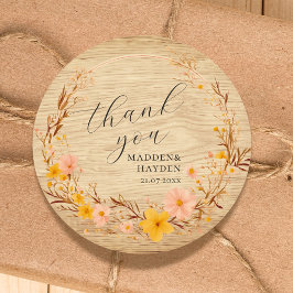 Rustieke Neutrale Boho Bloemen Wildflower Hout Loo Ronde Sticker