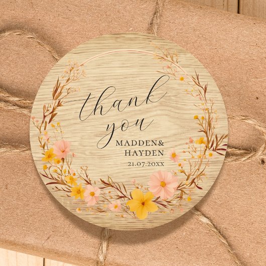 Rustieke Neutrale Boho Bloemen Wildflower Hout Loo Ronde Sticker