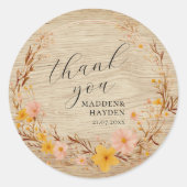 Rustieke Neutrale Boho Bloemen Wildflower Hout Loo Ronde Sticker (Voorkant)