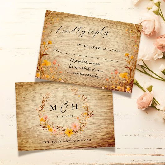 Rustieke Neutrale Boho Bloemen Wildflower Hout Loo RSVP Kaartje